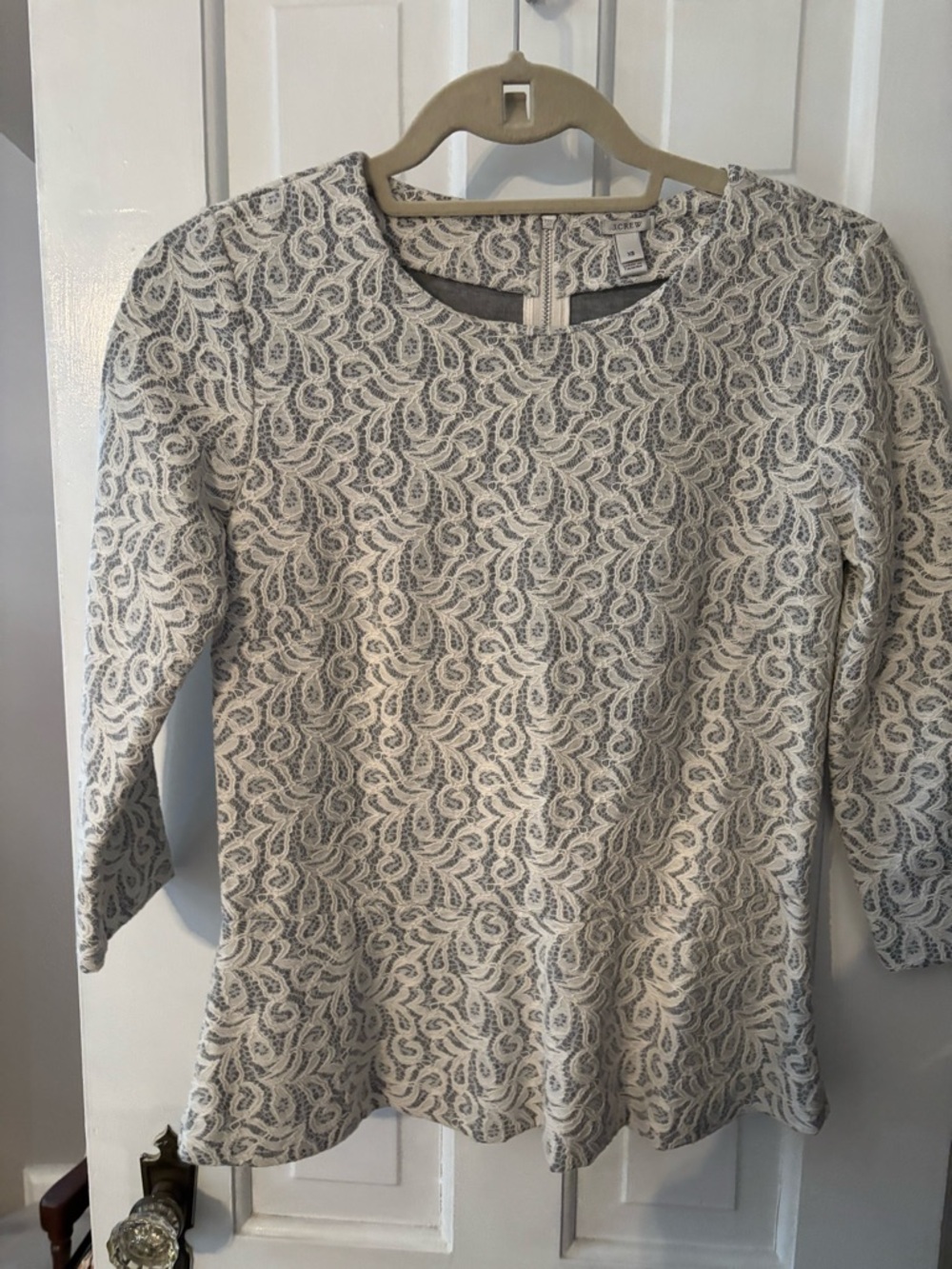 Jcrew Textured White and Gray Lace-Style Top